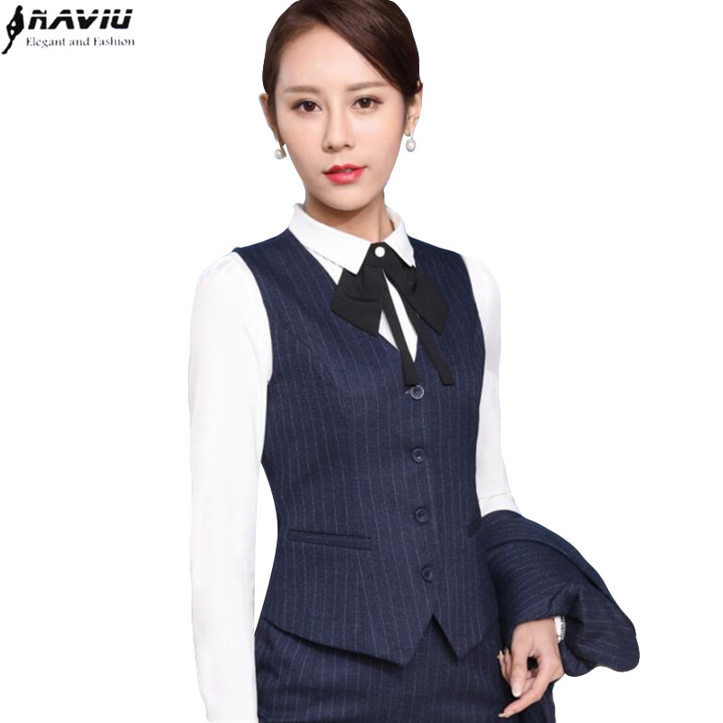 Women Formal Office Wear Tops - Naviu High Quality Women Stripe Vest
