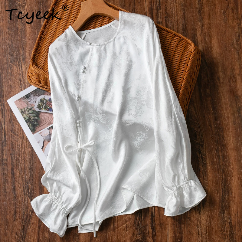 Silk Blouse Button - Tcyeek 100% Real Silk Blouse Women