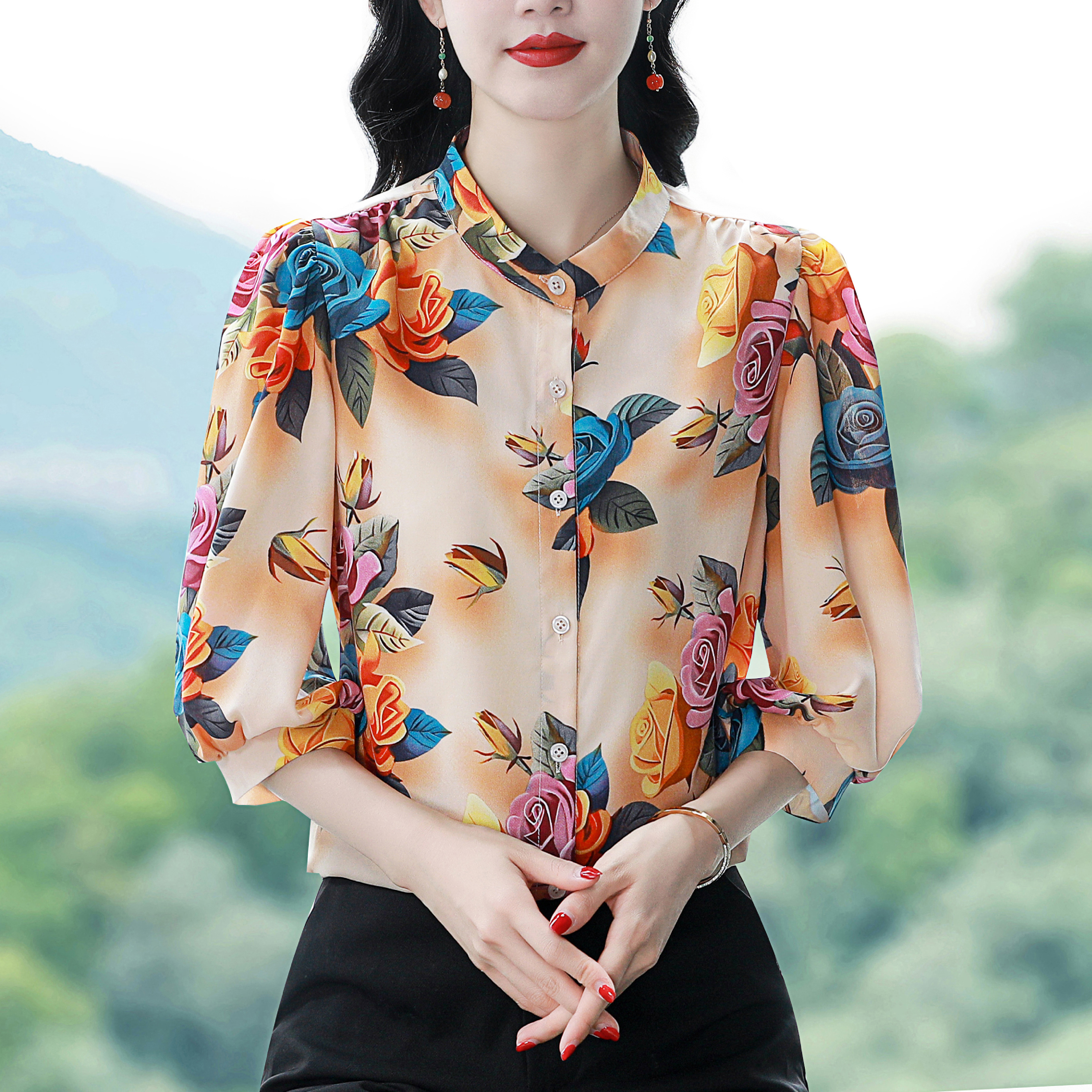 Elegant Fashion Chiffon shirt  - огляд і ціна Silk Blouse Button