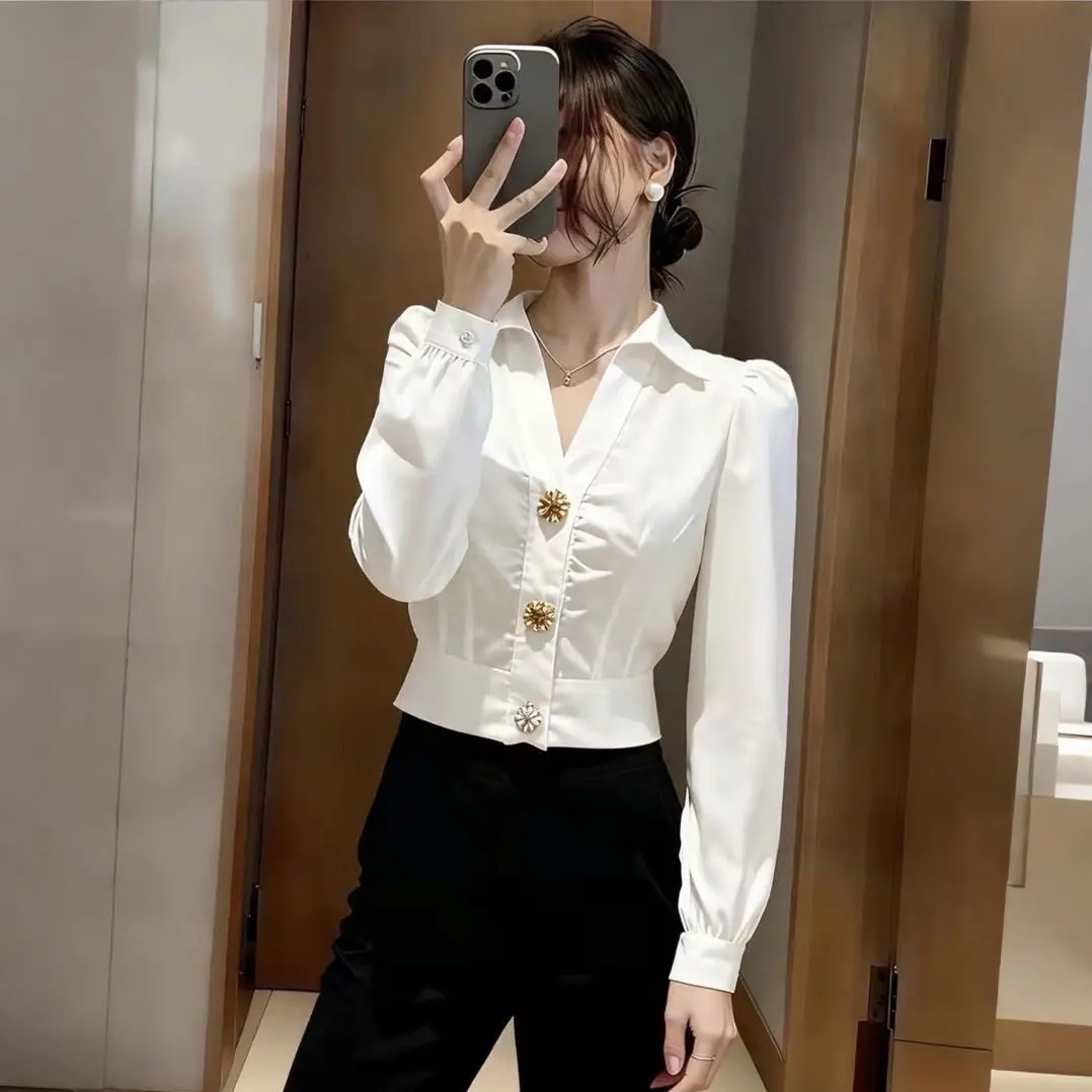 Elegant White Shirt V Neck Blo - огляд і ціна Women Formal Office Wear Tops