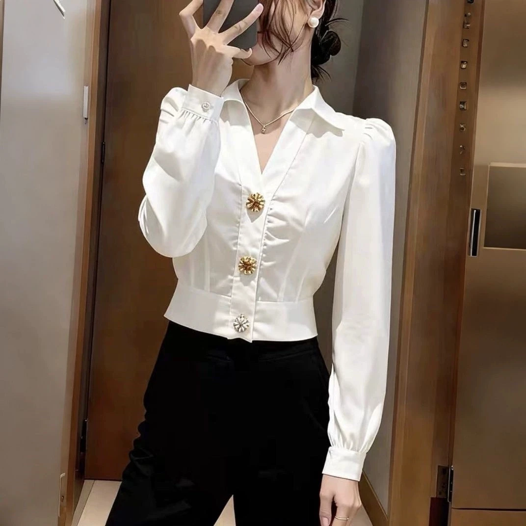Elegant White Shirt V Neck Blo - огляд і ціна Women Formal Office Wear Tops