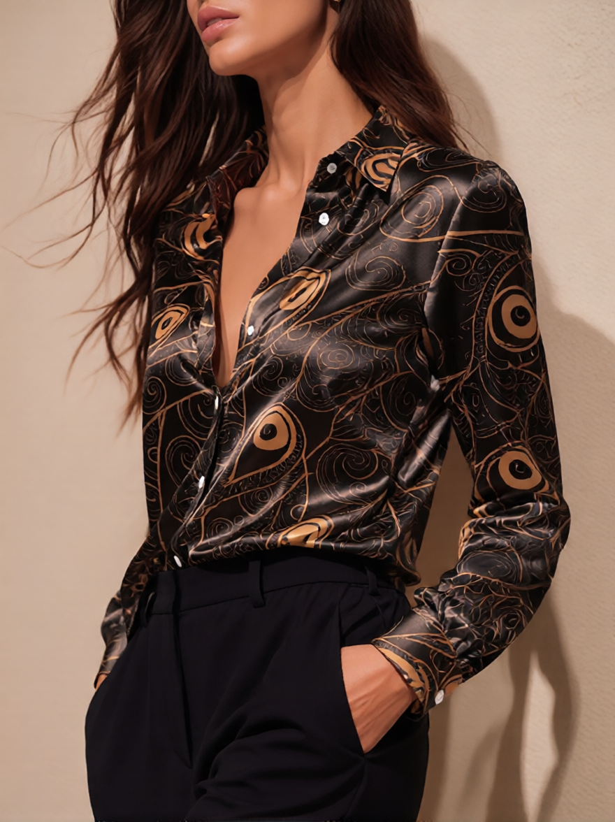 Large Color Dot Women Satin Sh - огляд і ціна Silk Blouse Button