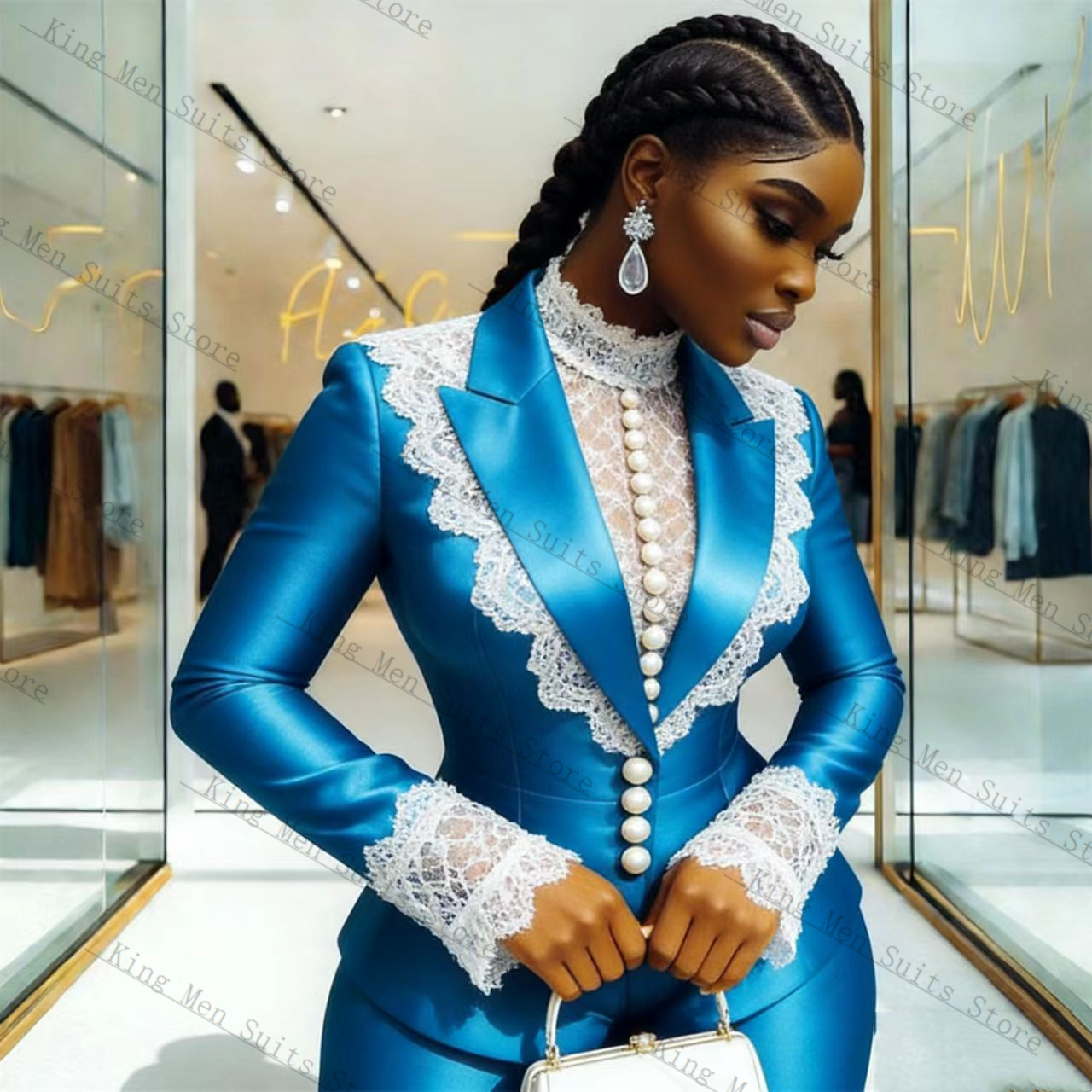 Blue Satin Lace Women Suit Set - огляд і ціна Women'S Formal Wear Suits
