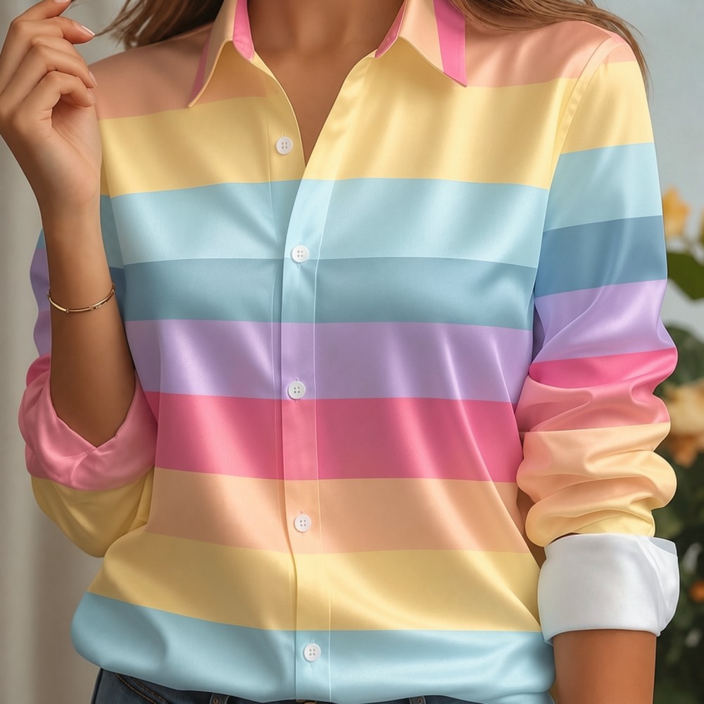 Women Satin Lapel Collar Shirt - огляд і ціна Silk Blouse Button