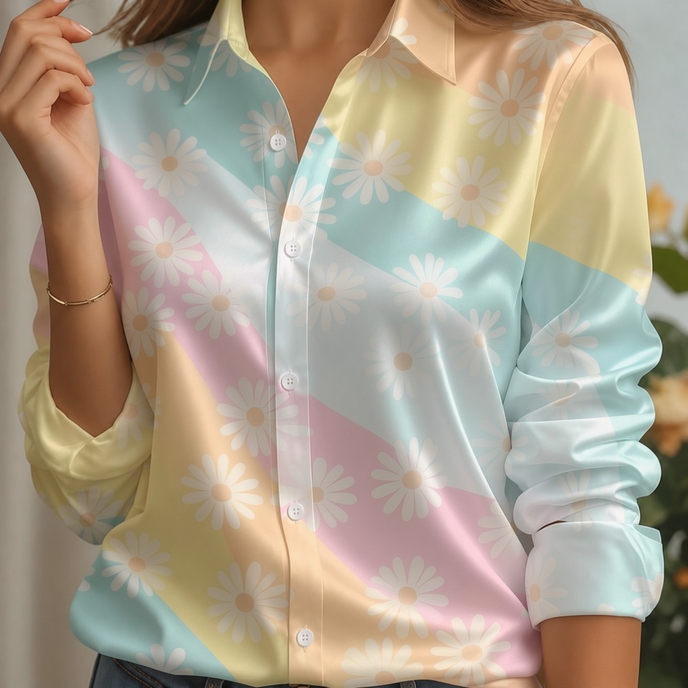 Women Satin Lapel Collar Shirt - огляд і ціна Silk Blouse Button