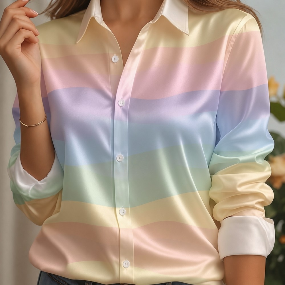 Women Satin Lapel Collar Shirt - огляд і ціна Silk Blouse Button