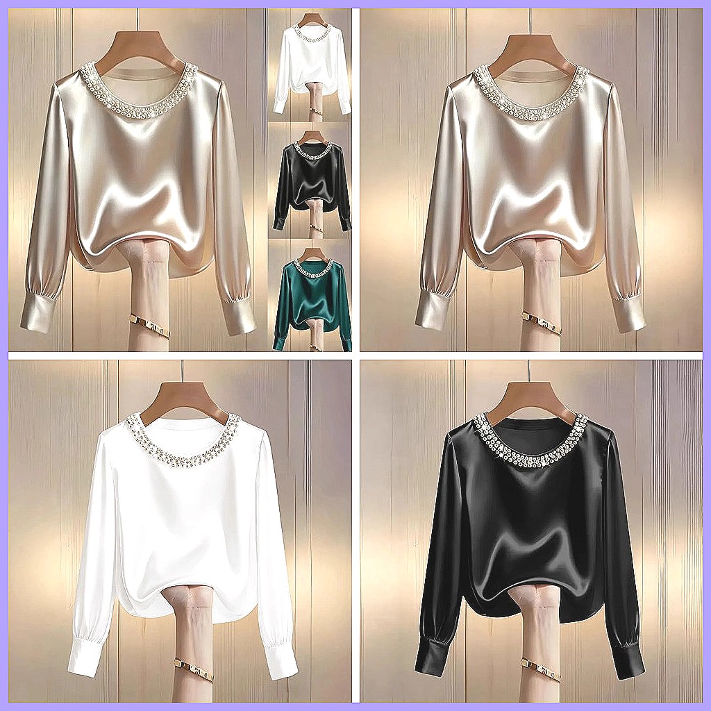 Elegant Beaded Satin Blouse fo - огляд і ціна Silk Blouse Button