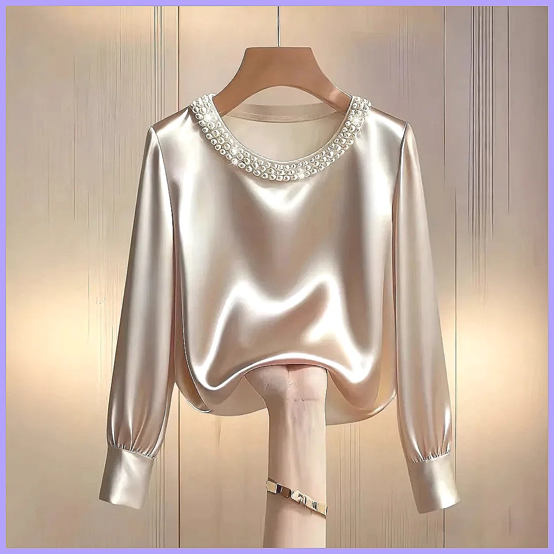 Elegant Beaded Satin Blouse fo - огляд і ціна Silk Blouse Button