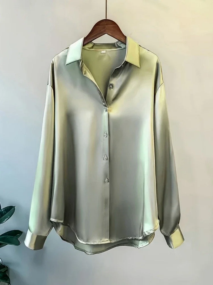 Plus Size Shirts 2025 Loose Ca - огляд і ціна Silk Blouse Button