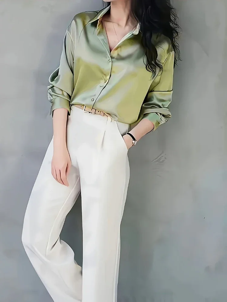 Plus Size Shirts 2025 Loose Ca - огляд і ціна Silk Blouse Button