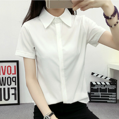 White Loose Short Sleeve Shirt - огляд і ціна Women Formal Wear Korean