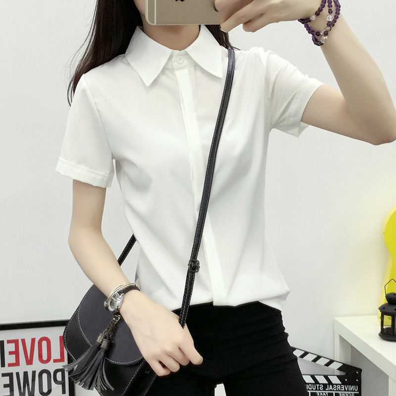 White Loose Short Sleeve Shirt - огляд і ціна Women Formal Wear Korean