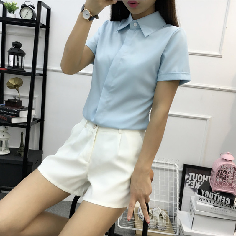 White Loose Short Sleeve Shirt - огляд і ціна Women Formal Wear Korean