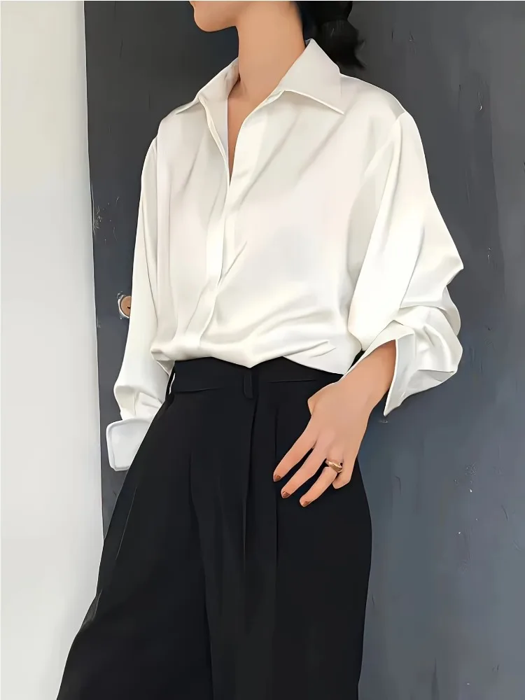 Plus Size Casual Women Silk Sh - огляд і ціна Silk Blouse Button