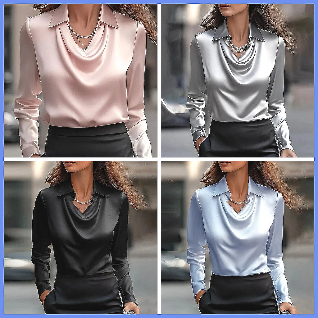 Vintage Satin Blouse Women Lon - огляд і ціна Silk Blouse Button