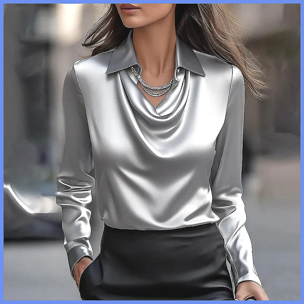 Vintage Satin Blouse Women Lon - огляд і ціна Silk Blouse Button