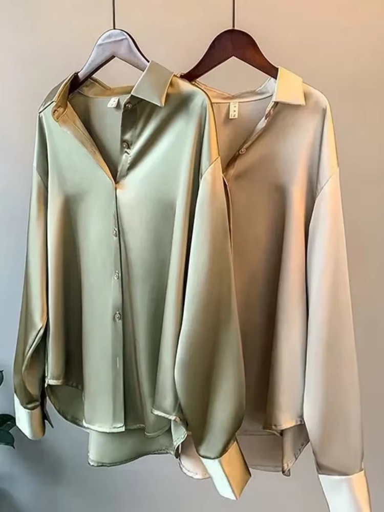 2026 Elegant Satin Loose Women - огляд і ціна Silk Blouse Button