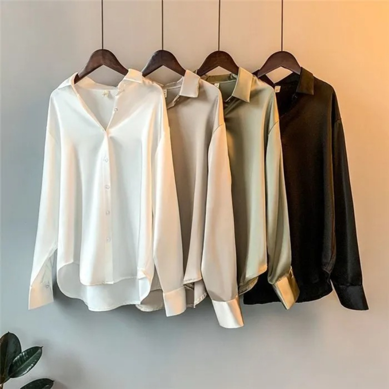 2026 Elegant Satin Loose Women - огляд і ціна Silk Blouse Button