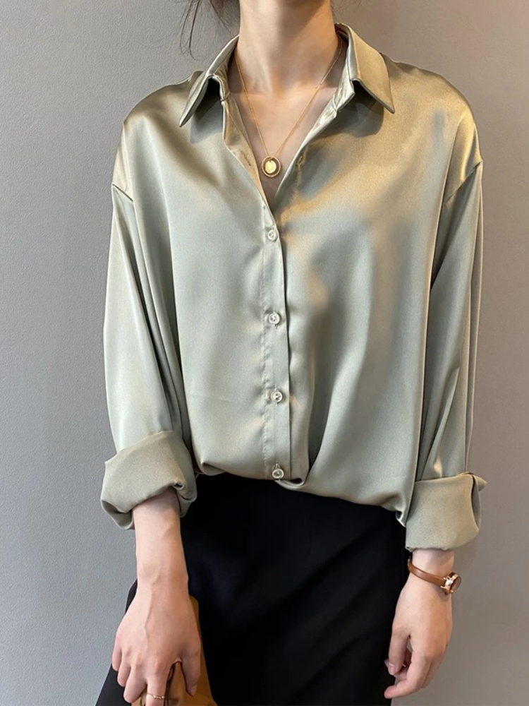 2026 Elegant Satin Loose Women - огляд і ціна Silk Blouse Button