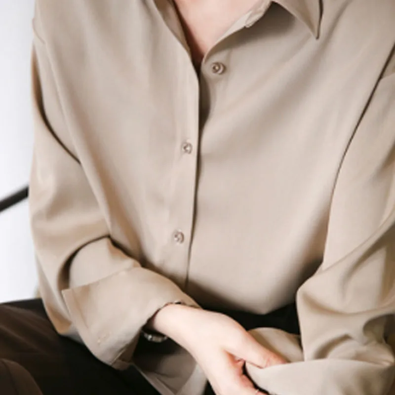 2026 Elegant Satin Loose Women - огляд і ціна Silk Blouse Button