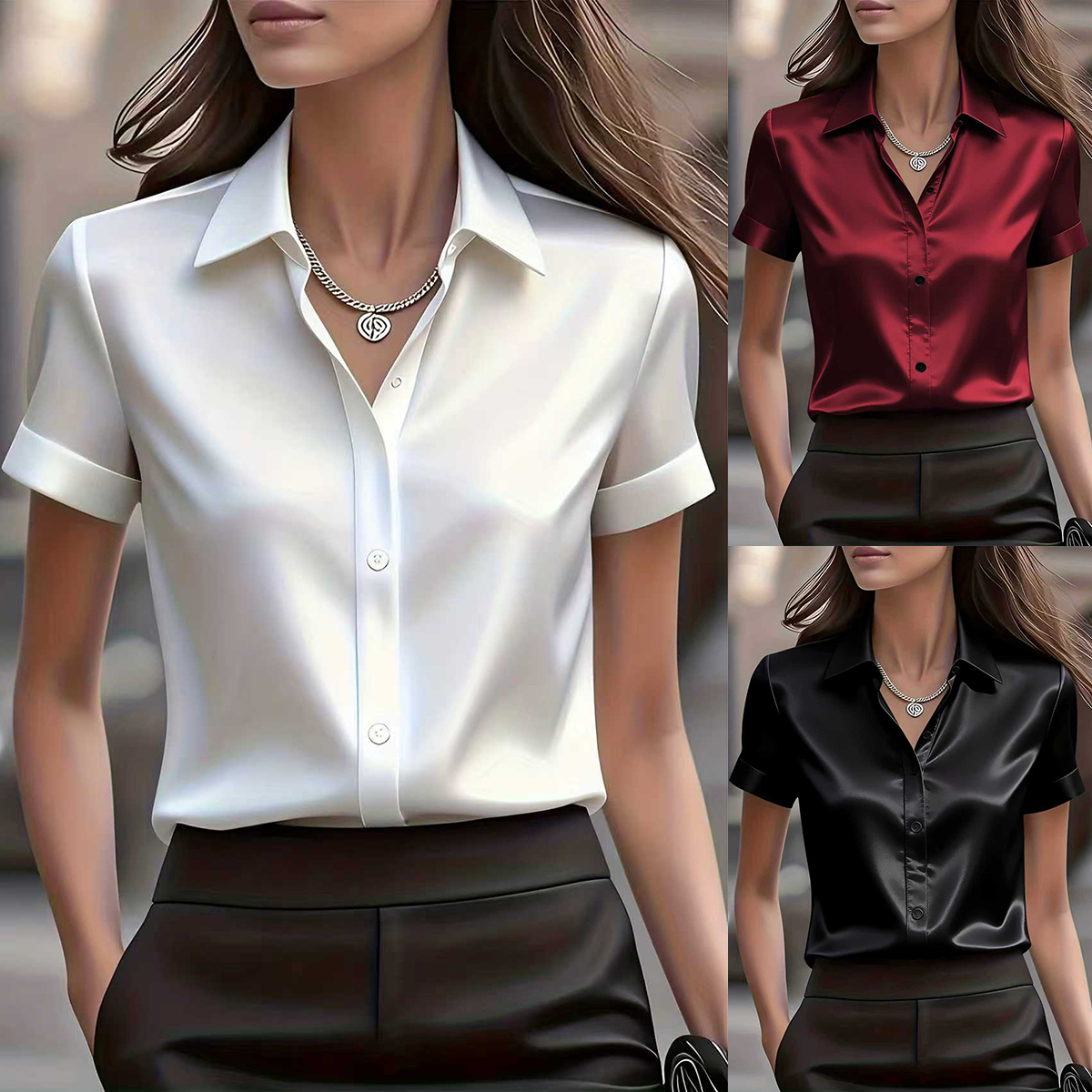 Elegant Slim Fit Silk Blend Co - огляд і ціна Silk Blouse Button