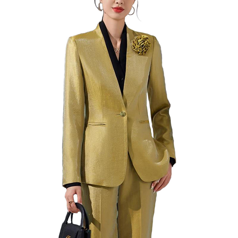Women Blazer Pants Sets Gold A - огляд і ціна Women Formal Office Wear Tops