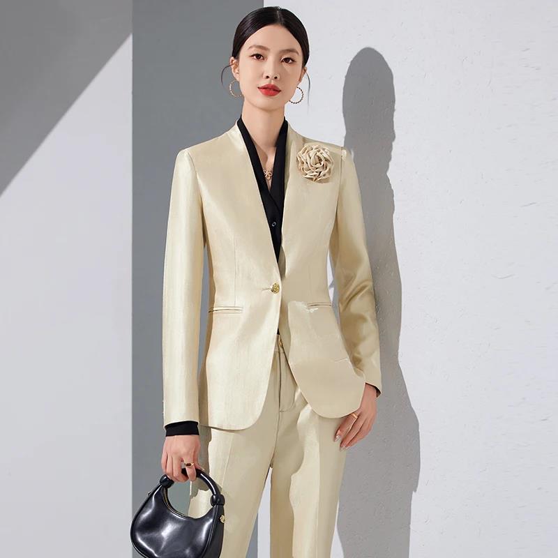 Women Blazer Pants Sets Gold A - огляд і ціна Women Formal Office Wear Tops