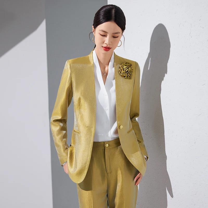 Women Blazer Pants Sets Gold A - огляд і ціна Women Formal Office Wear Tops