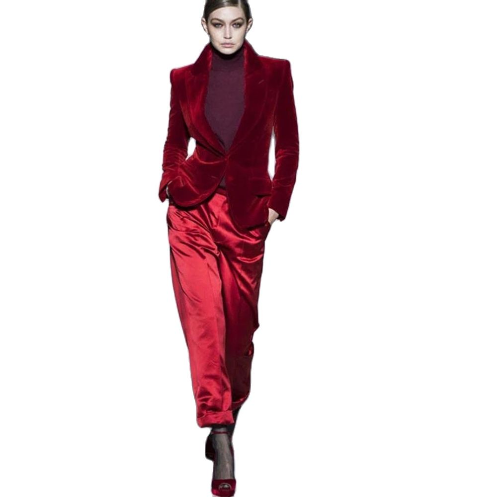 Women Pant Suits Wine Red Velv - огляд і ціна Women'S Formal Wear Suits