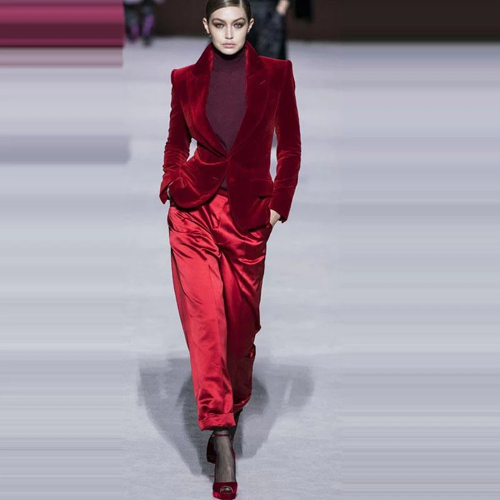 Women Pant Suits Wine Red Velv - огляд і ціна Women'S Formal Wear Suits