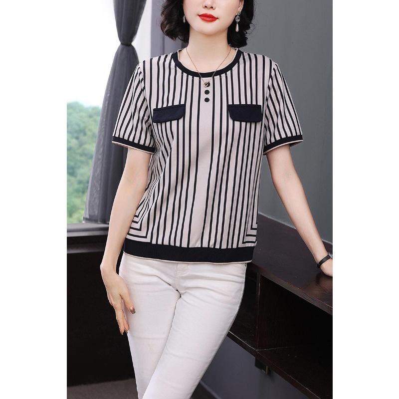 Women's Striped Ice Silk T-Shi - огляд і ціна Silk Blouse Button