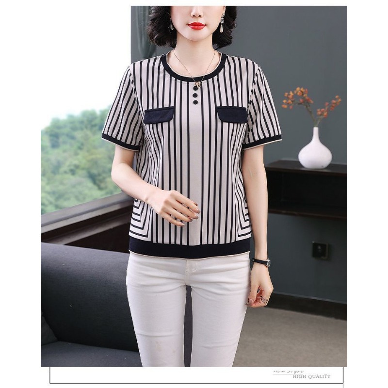 Women's Striped Ice Silk T-Shi - огляд і ціна Silk Blouse Button