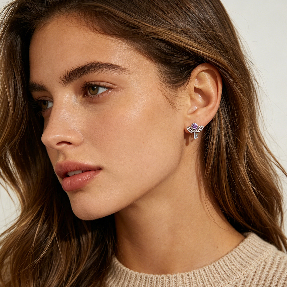 Retro Key Amethyst Stud Earrin - огляд і ціна Formal Wear Jewelry For Women