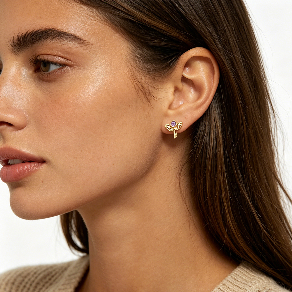 Retro Key Amethyst Stud Earrin - огляд і ціна Formal Wear Jewelry For Women