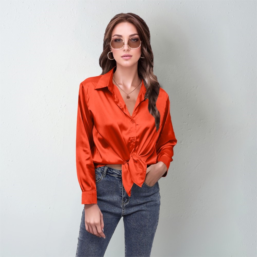 Spring Satin Shirt Women Loose - огляд і ціна Silk Blouse Button