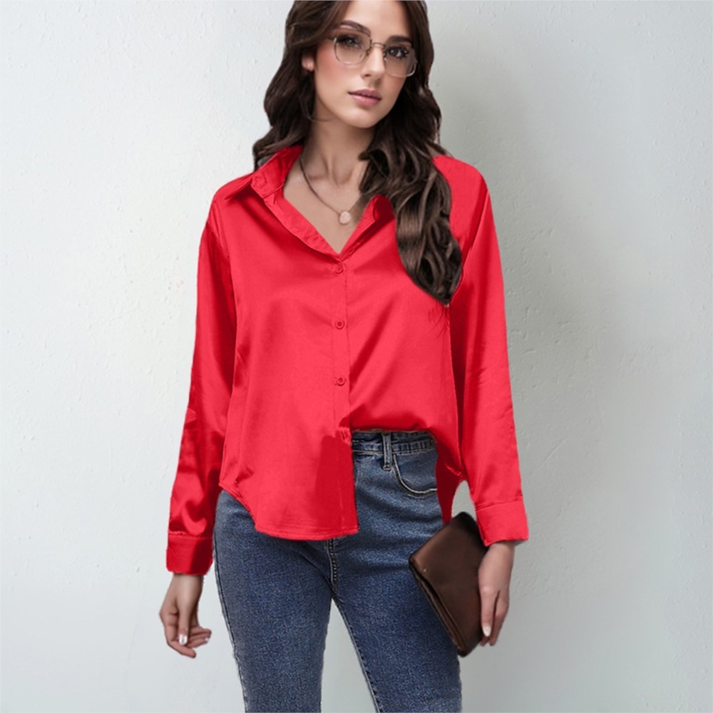 Spring Satin Shirt Women Loose - огляд і ціна Silk Blouse Button