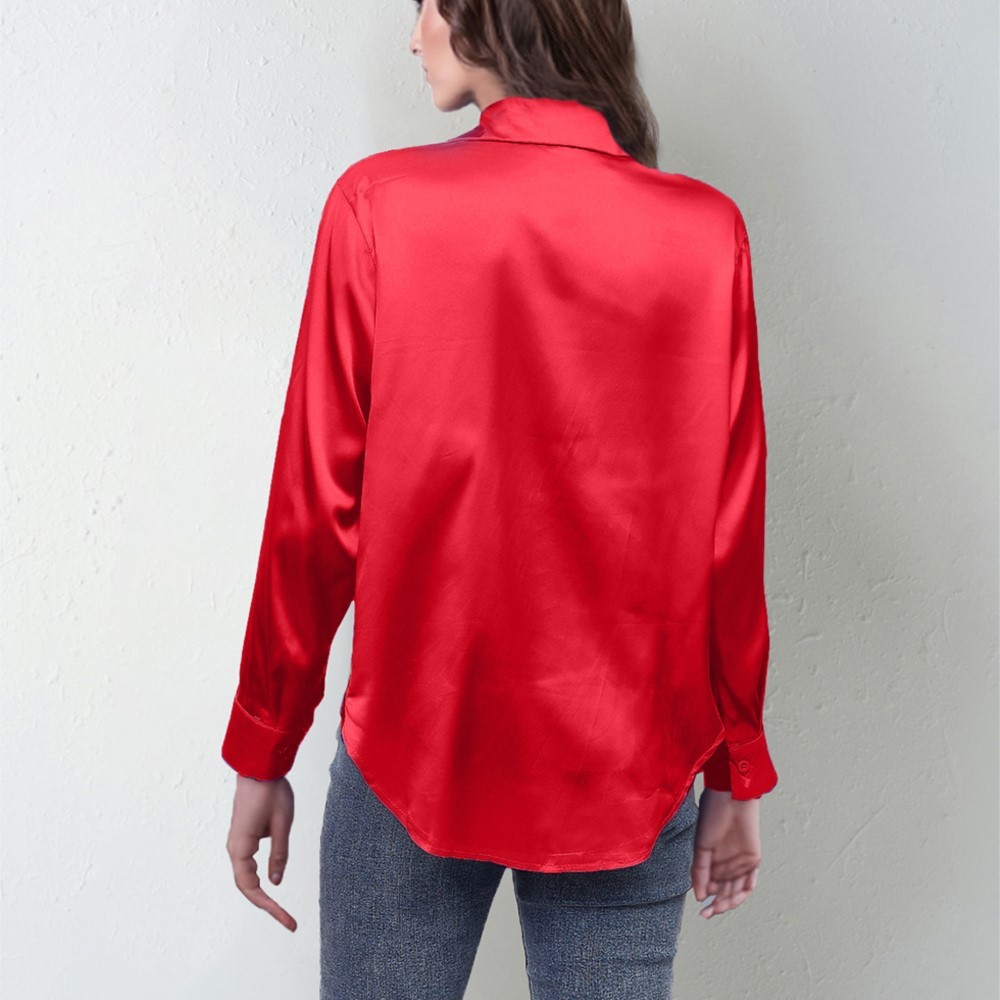 Spring Satin Shirt Women Loose - огляд і ціна Silk Blouse Button