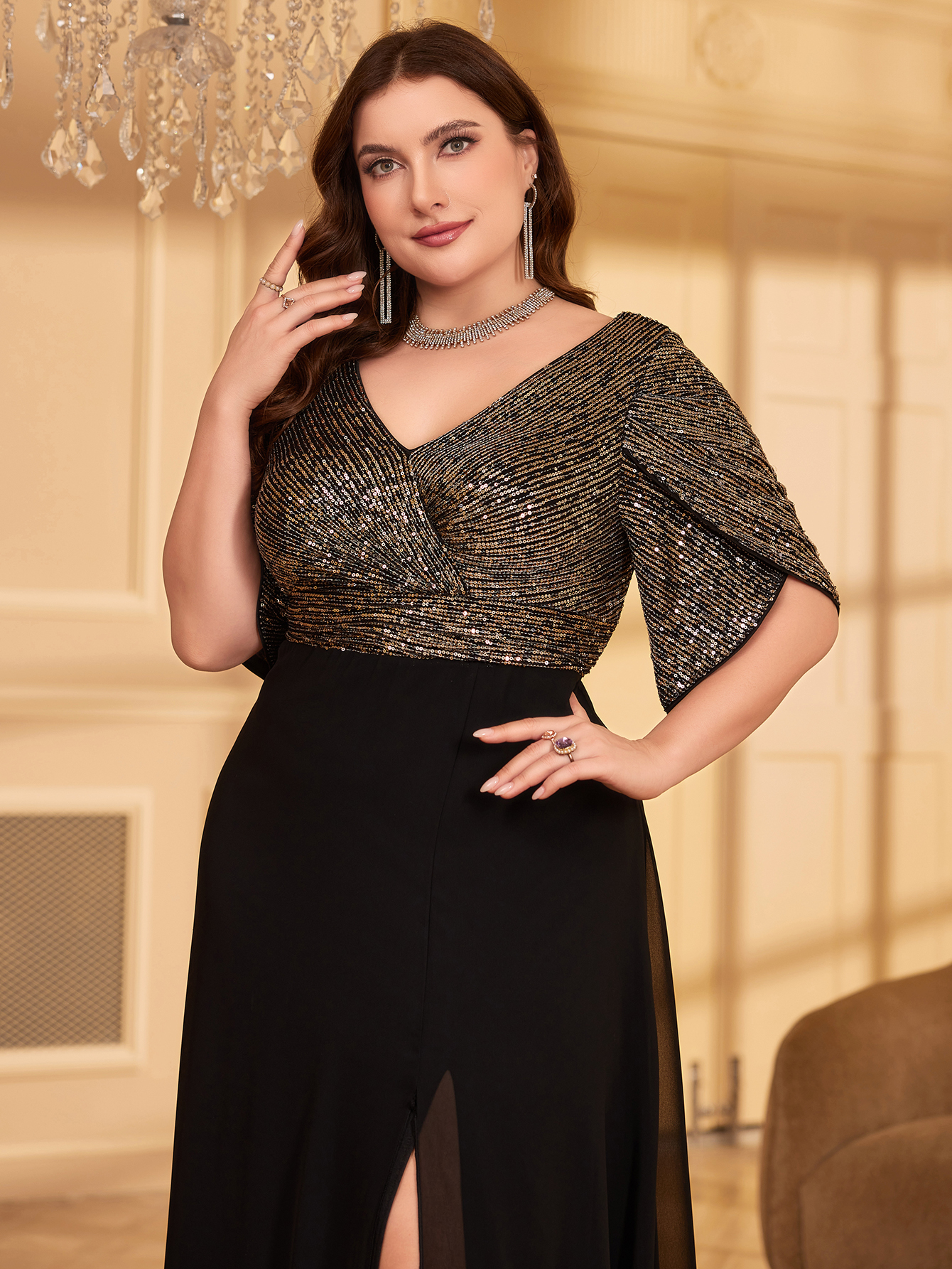 UNITHORSE Plus Size Sequin Pat - огляд і ціна Women Formal Wear Dress